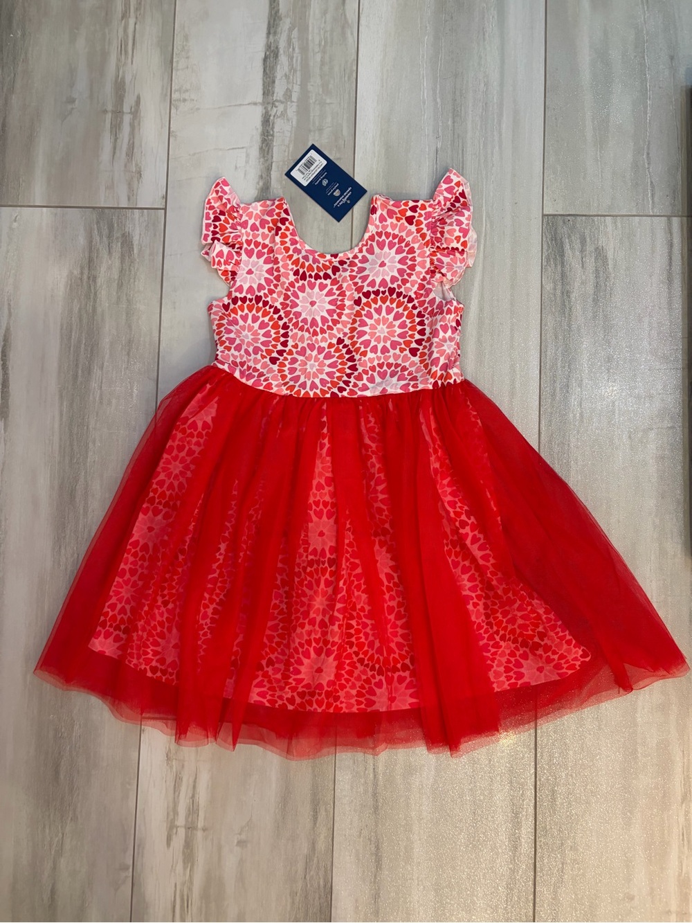 NWT RuffleButts Kaleidoscope Hearts Red Tutu Tulle Twirl Bow Dress Girls 6